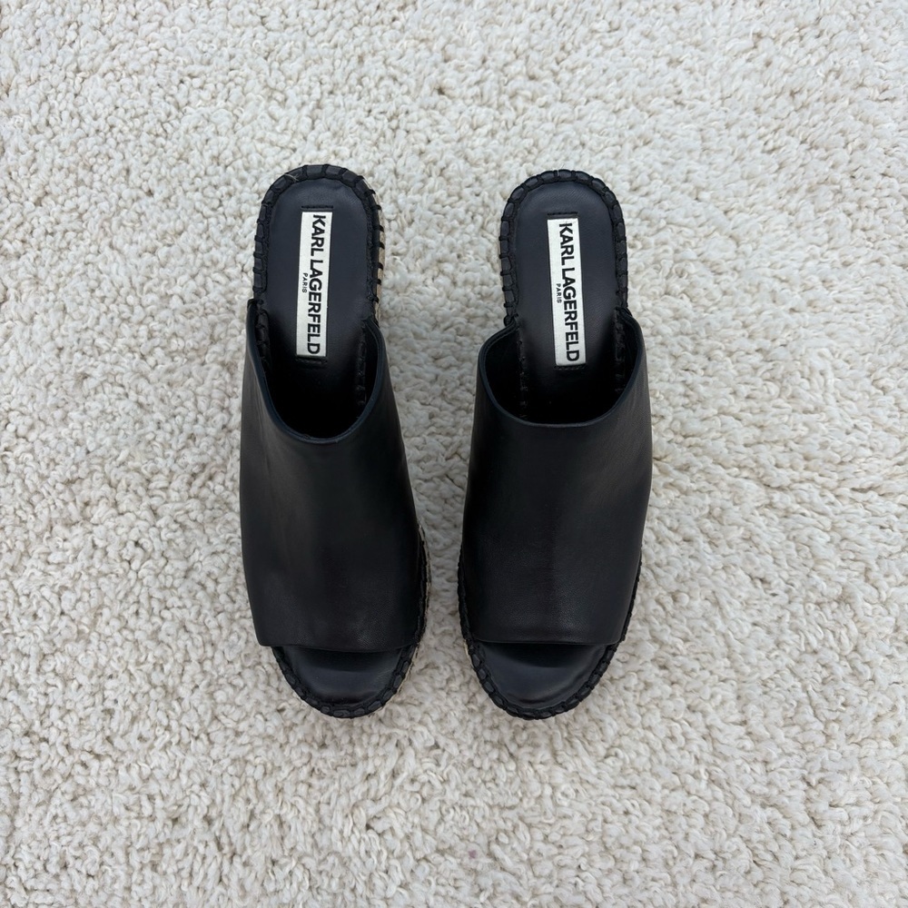Karl Lagerfeld Paris Carina Leather Embossed Wedge Sandals Black Size 7.5M
